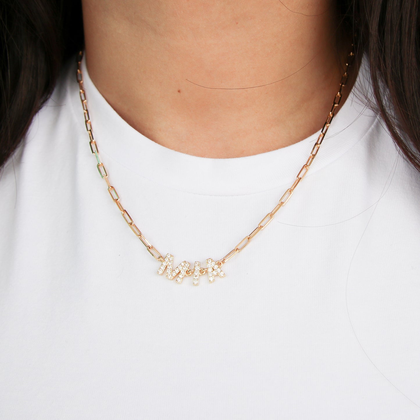 Pavé Name Paperclip Necklace