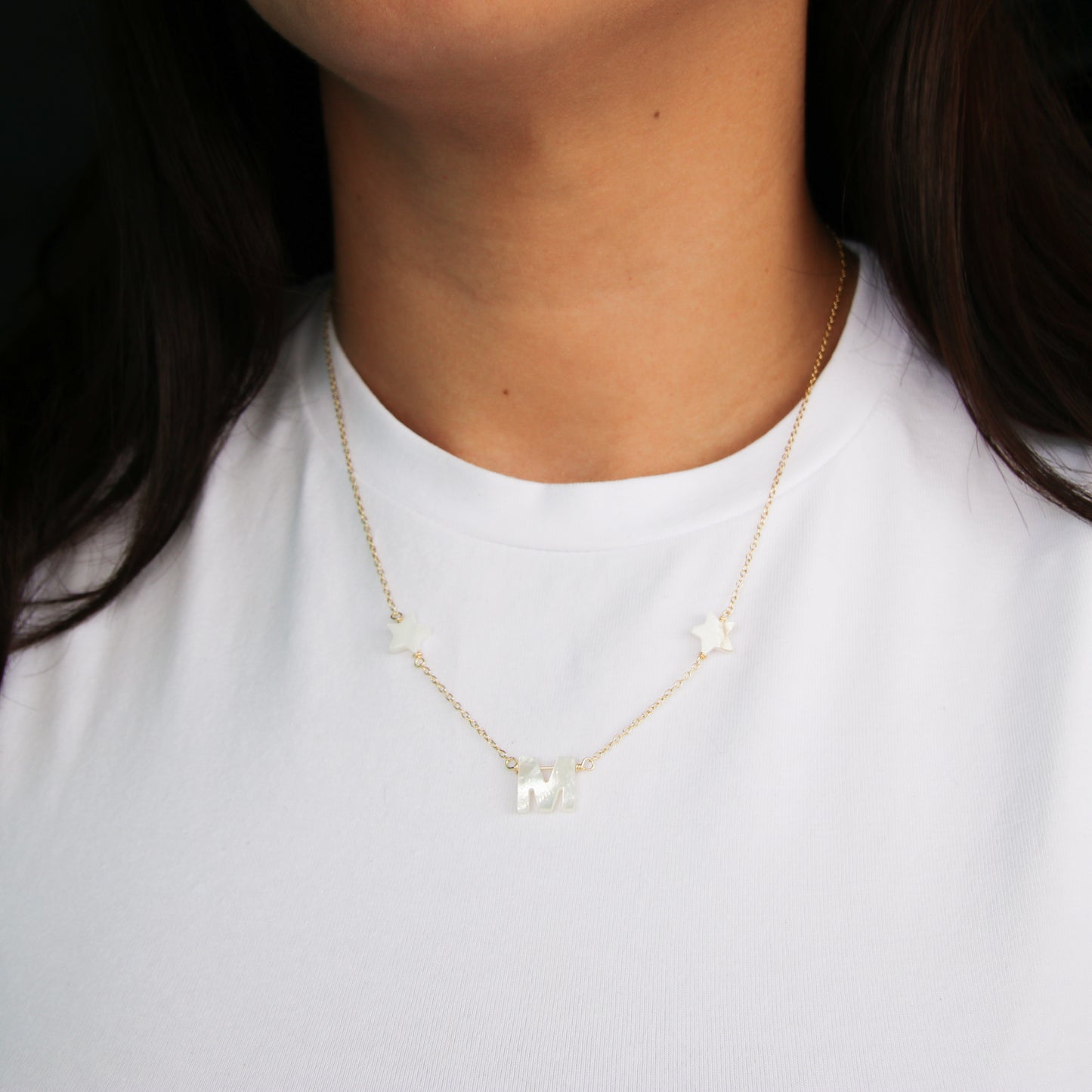 Nacre Initial & Stars Necklace