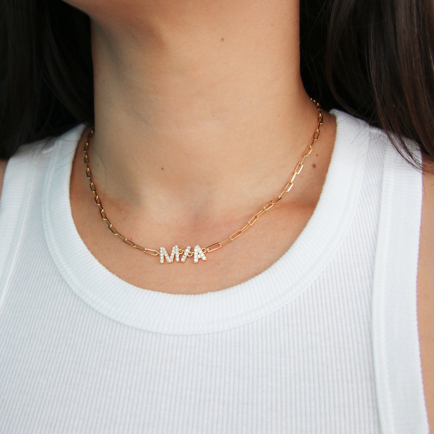 Pavé Name Paperclip Necklace