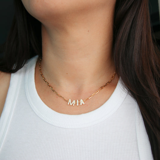 Pavé Name Paperclip Necklace