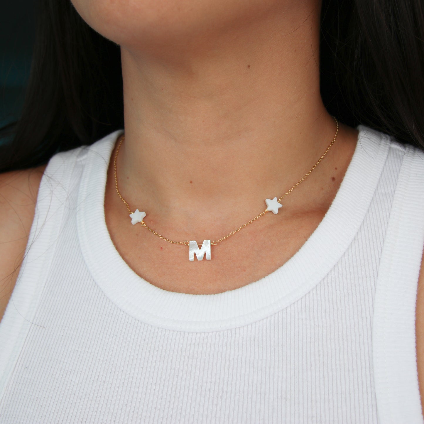 Nacre Initial & Stars Necklace