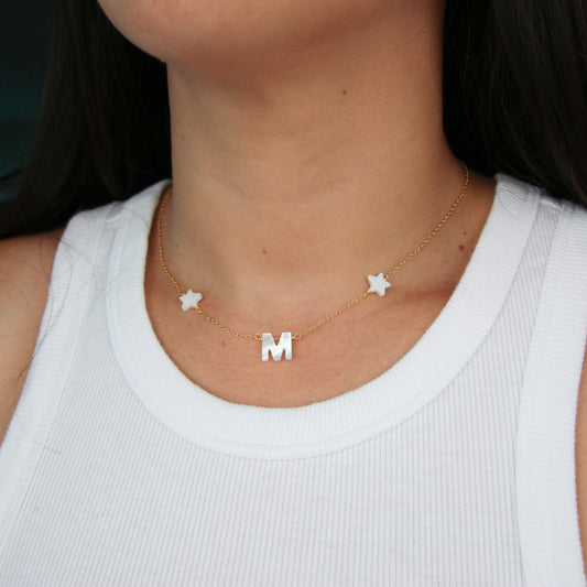 Nacre Initial & Stars Necklace