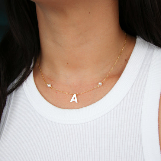 Nacre Initial & Pearls Necklace