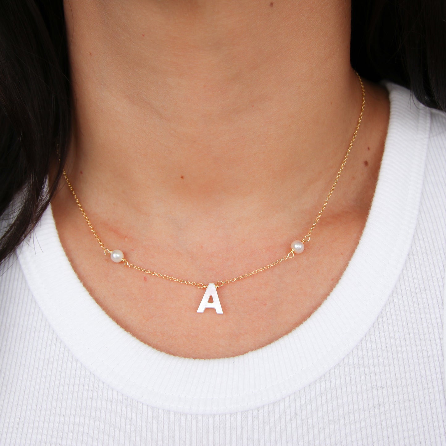 Nacre Initial & Pearls Necklace