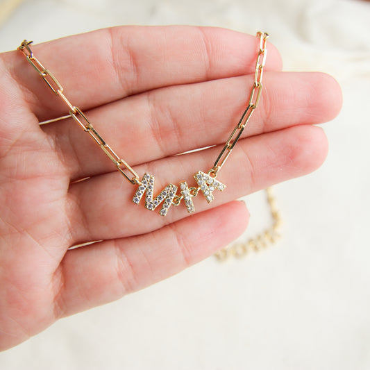 Pavé Name Paperclip Necklace