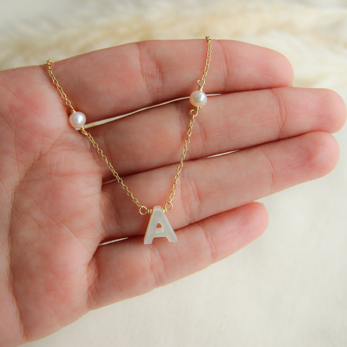 Nacre Initial & Pearls Necklace