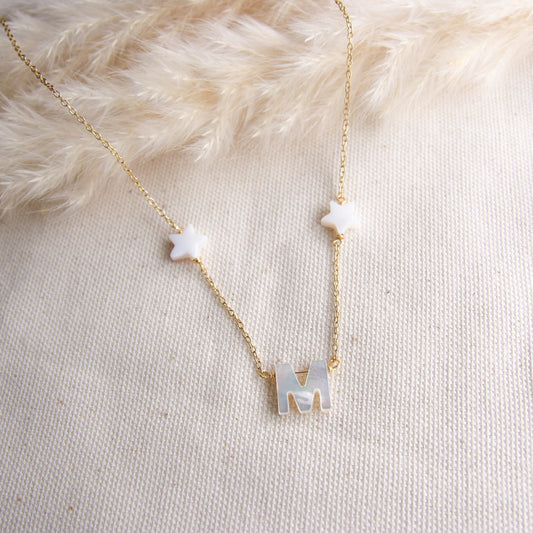 Nacre Initial & Stars Necklace