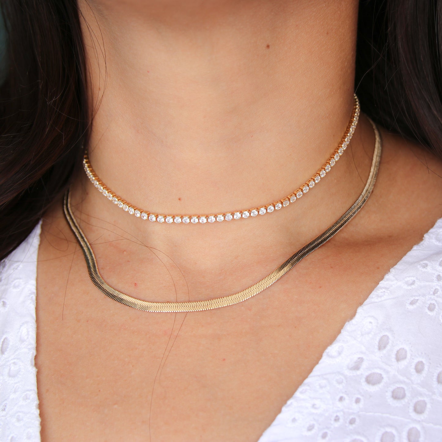 Tennis X Herringbone Chain Combo Set