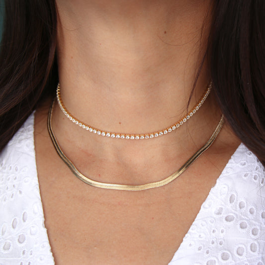 Tennis X Herringbone Chain Combo Set