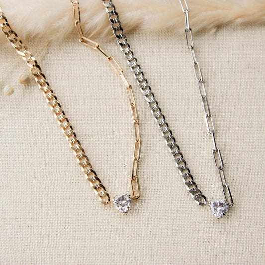 CZ Heart Chunky Chains Necklace