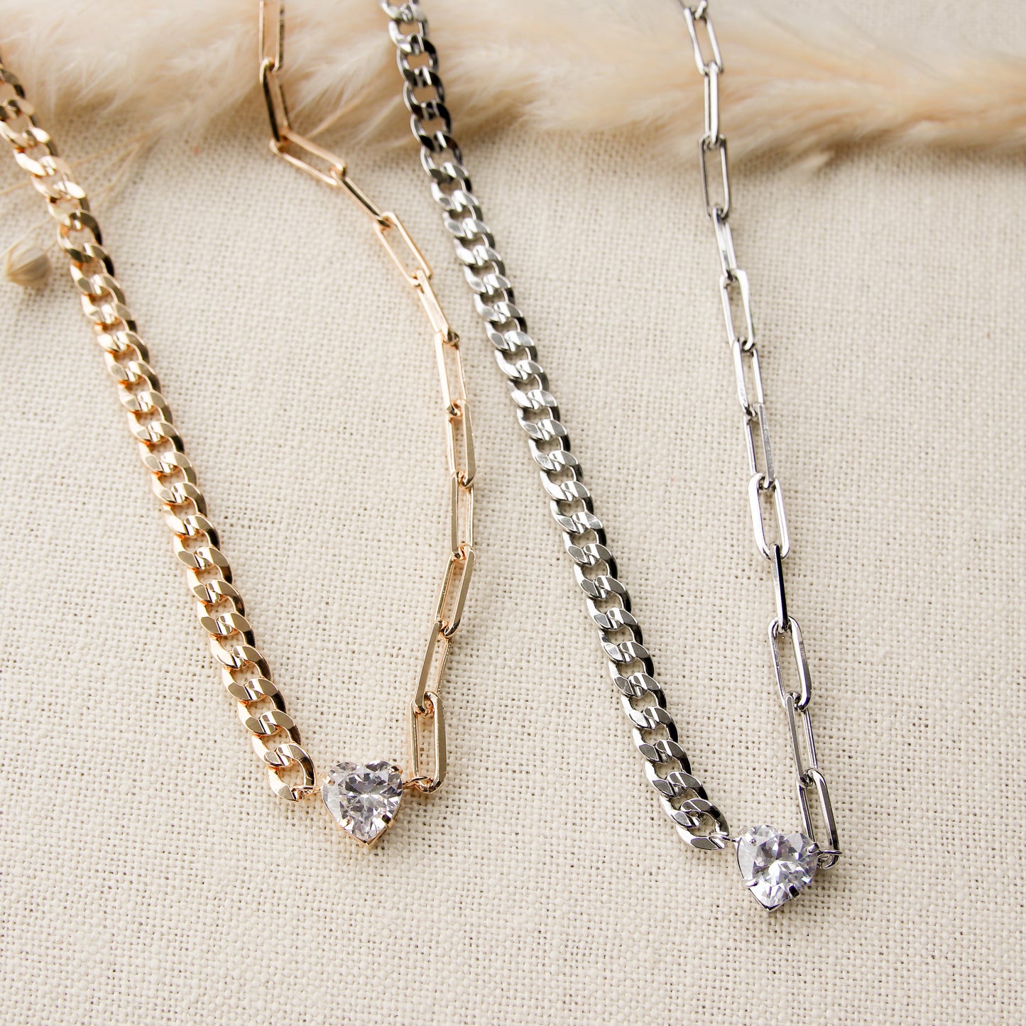 CZ Heart Chunky Chains Necklace