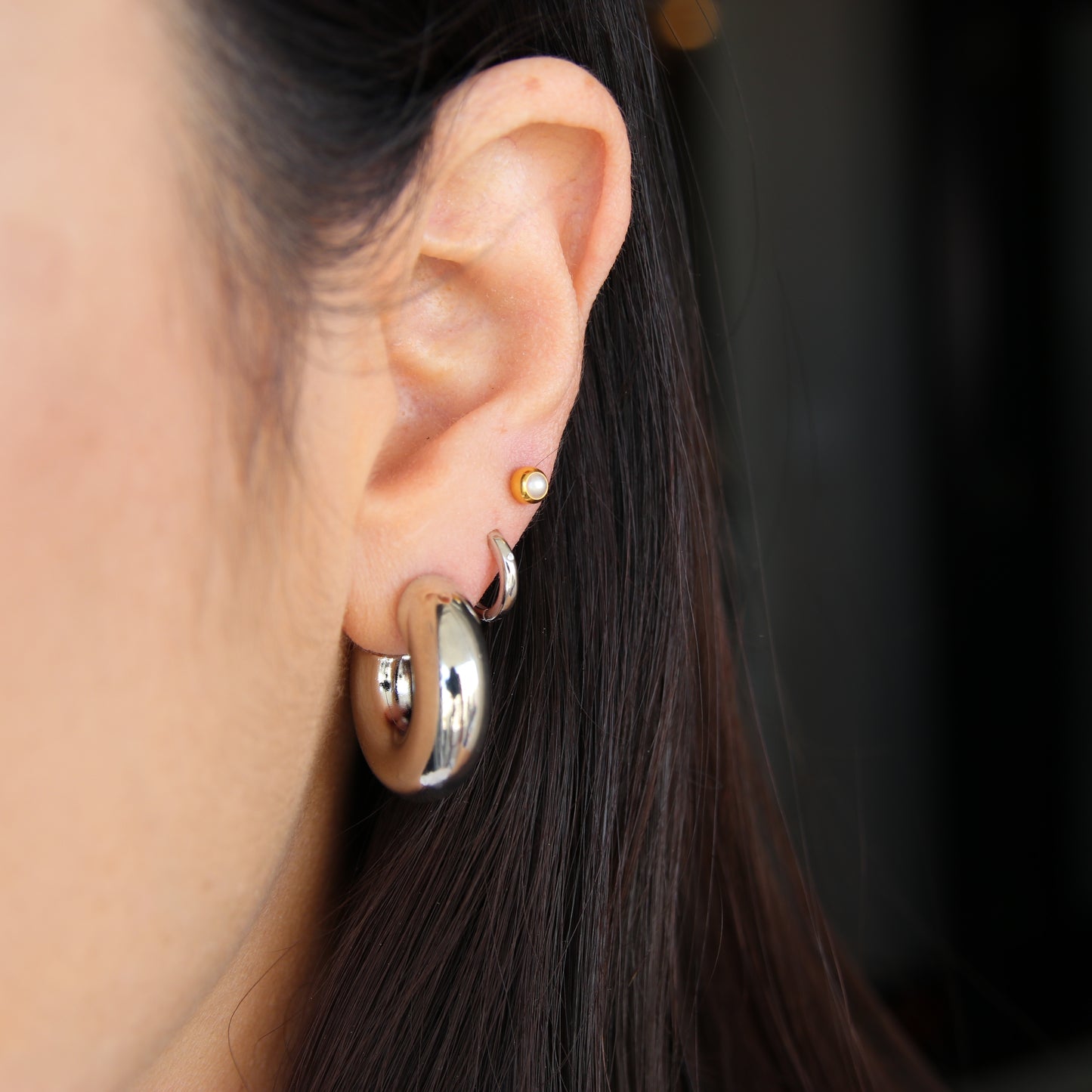 Medium Silver Donut Hoop Earring