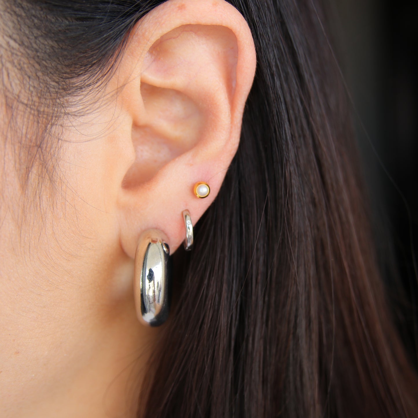 Medium Silver Donut Hoop Earring