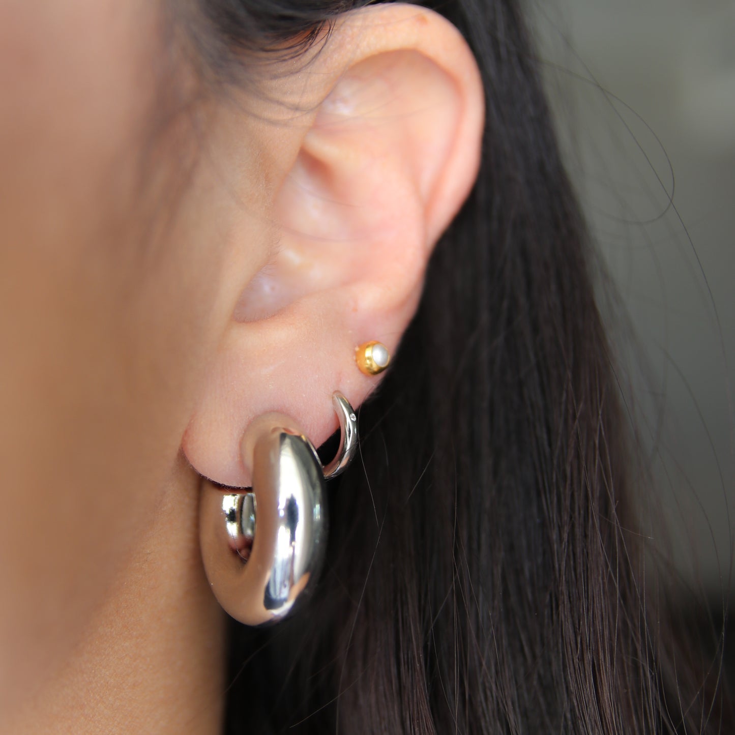 Medium Silver Donut Hoop Earring