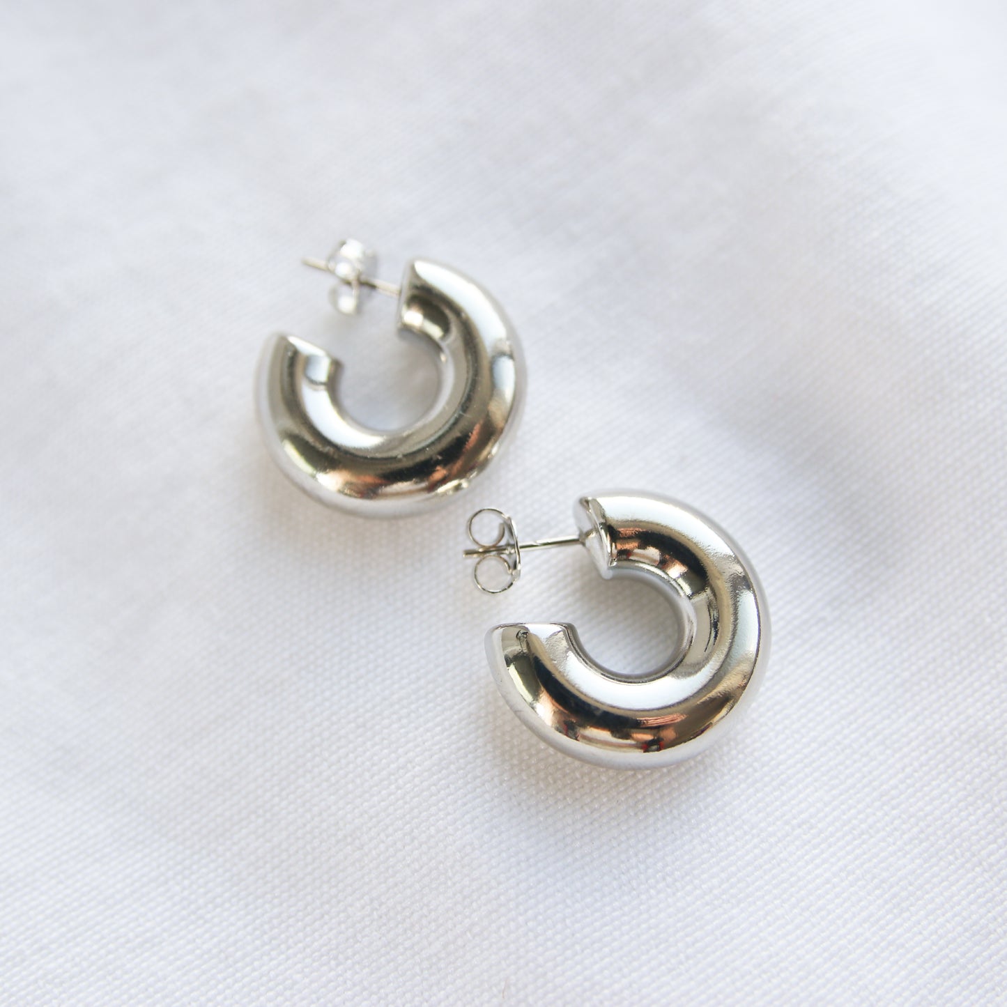 Medium Silver Donut Hoop Earring