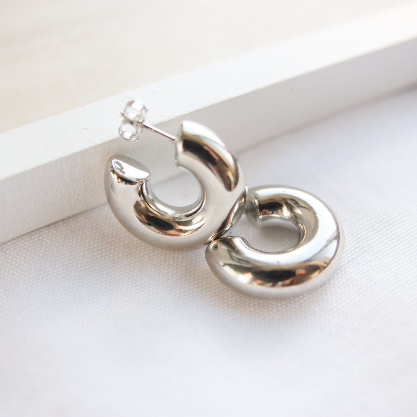 Medium Silver Donut Hoop Earring