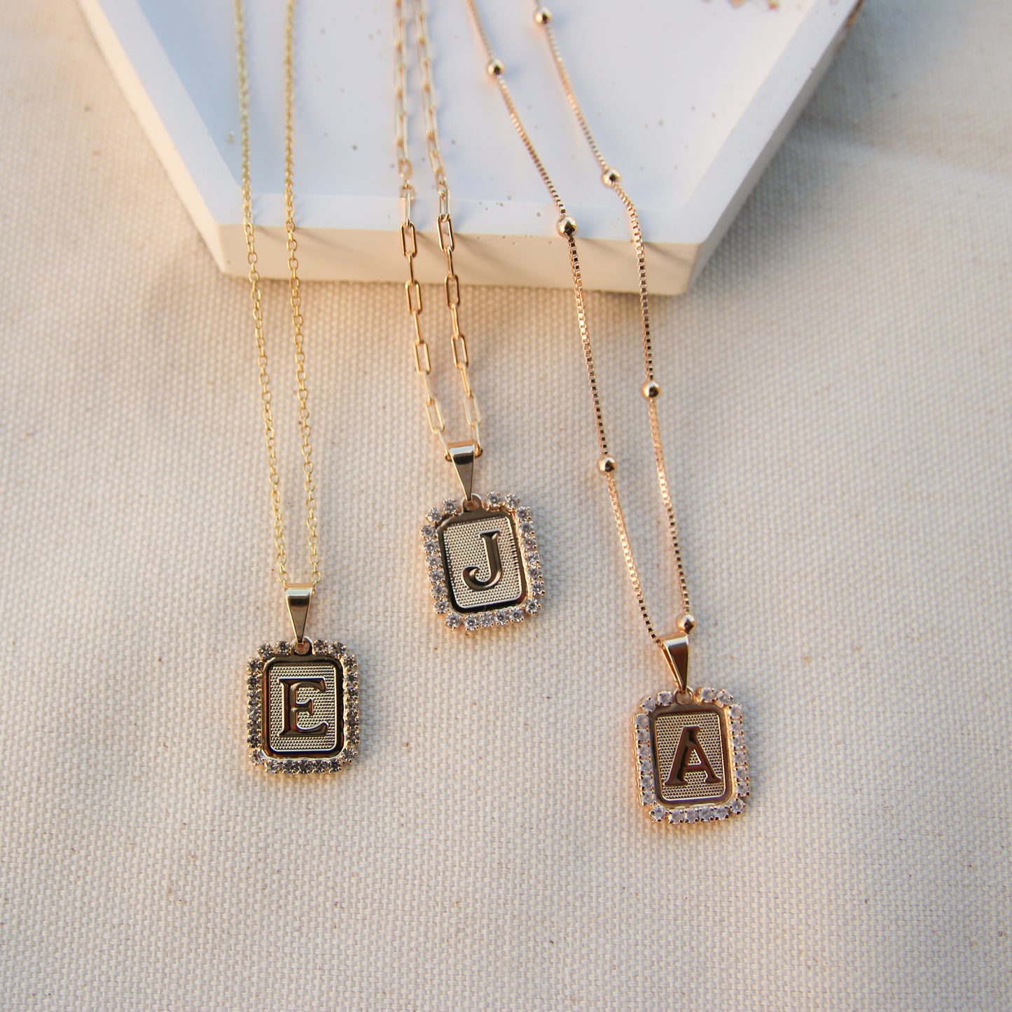 Pavé Rectangle Initial Necklace