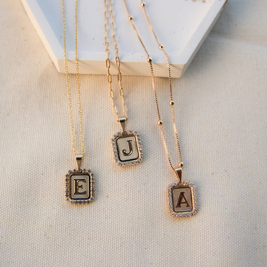Pavé Rectangle Initial Necklace