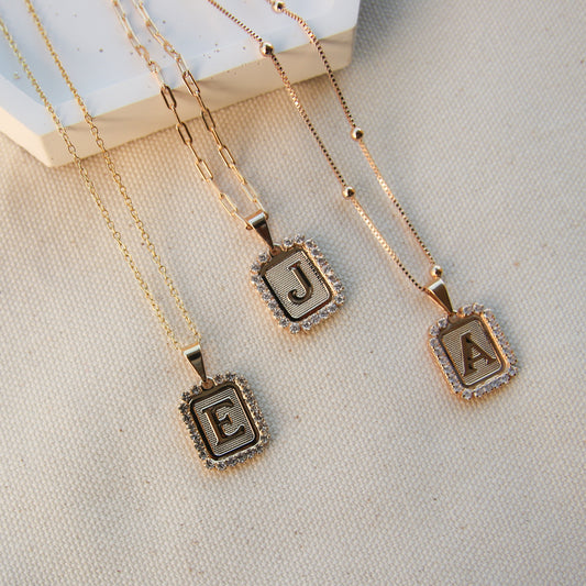Pavé Rectangle Initial Necklace