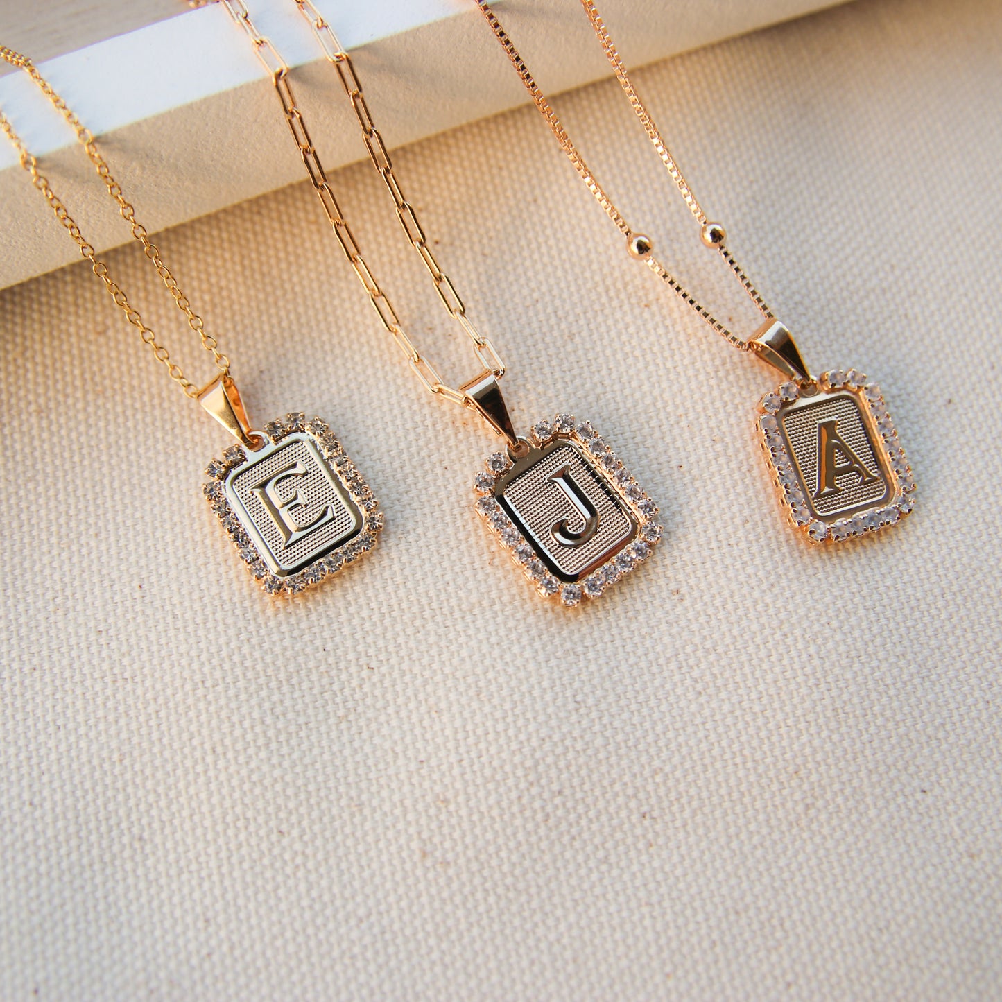Pavé Rectangle Initial Necklace