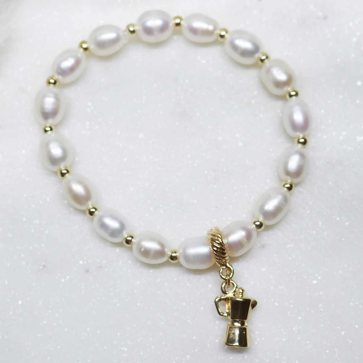 Little Coffee Maker with Pearls Bracelet
