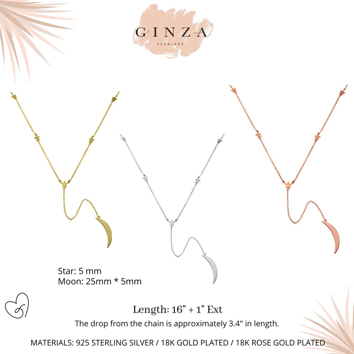 Star and Moon Y-Necklace