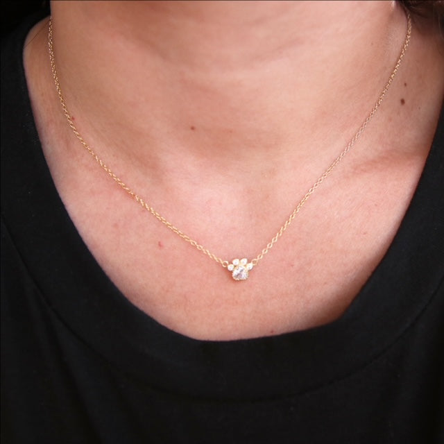 Cz Bezel Paw Print Necklace