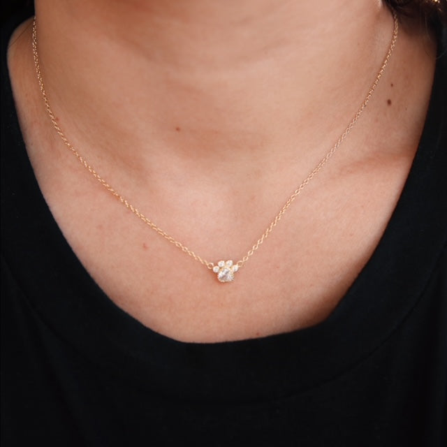 Cz Bezel Paw Print Necklace