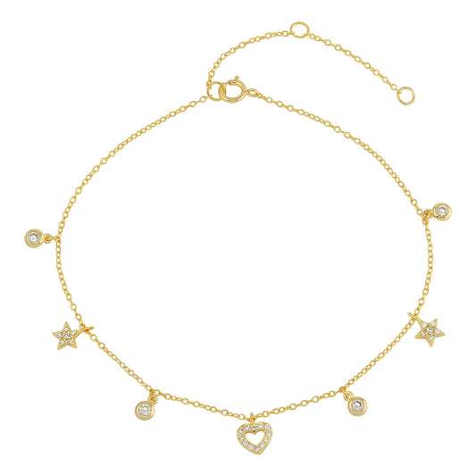 CZ Star with CZ Heart Anklet