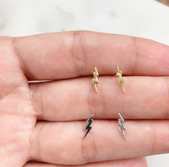 Tiny Plain Thunderbolt Earrings