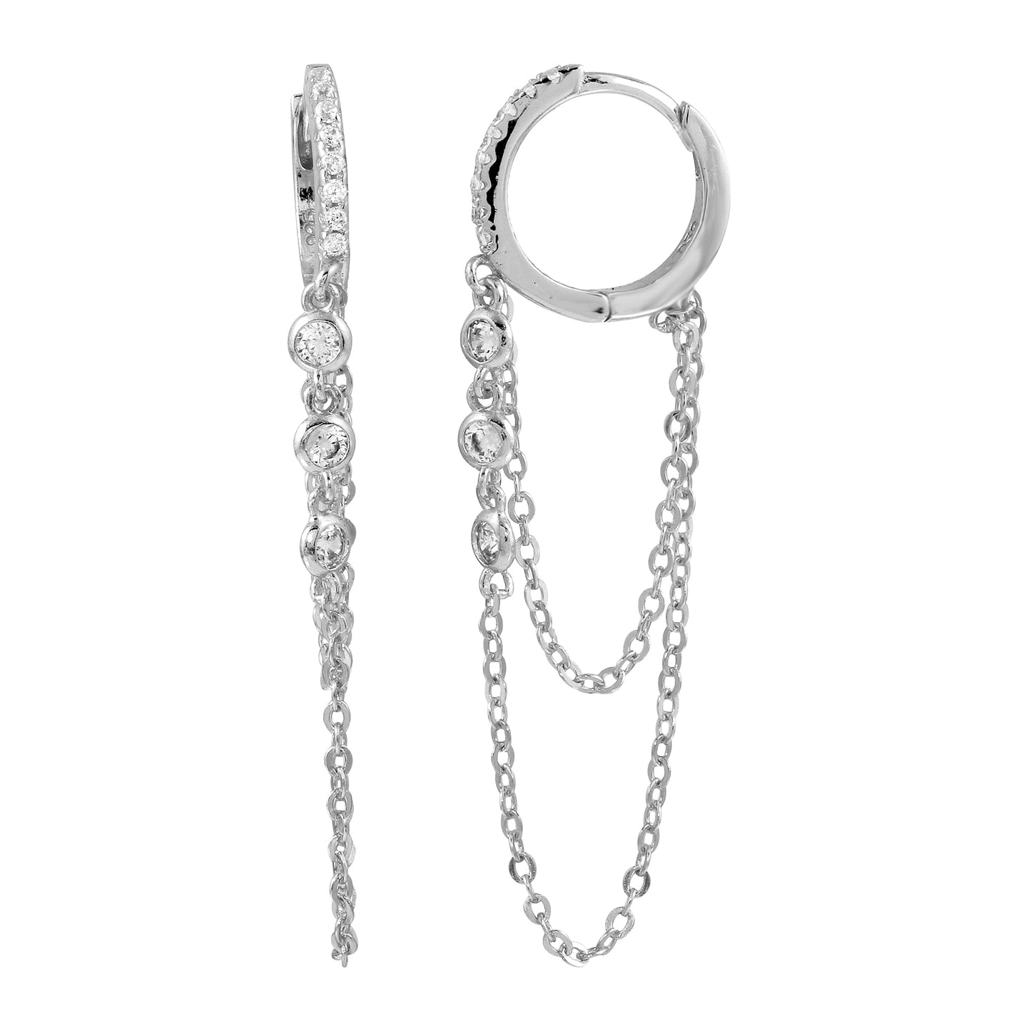 CZ Hoops Chain Earrings