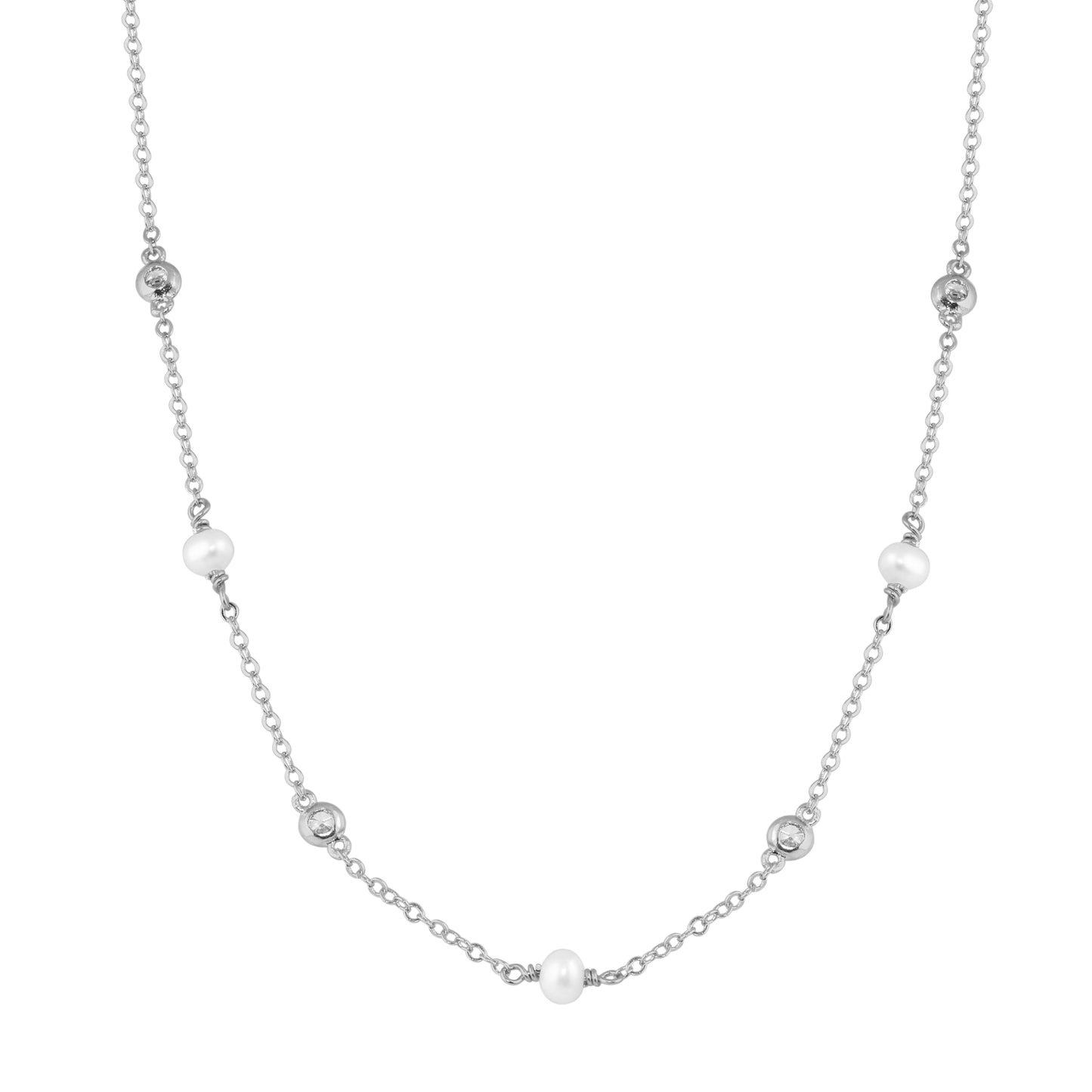 CZ With Pearls Chain Necklace