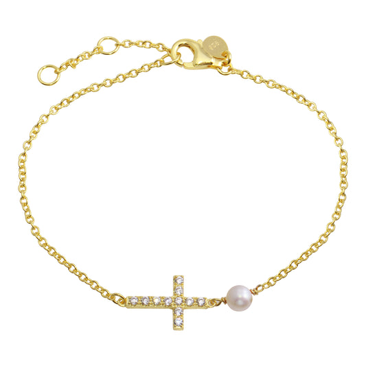 CZ Cross Pearl Bracelet