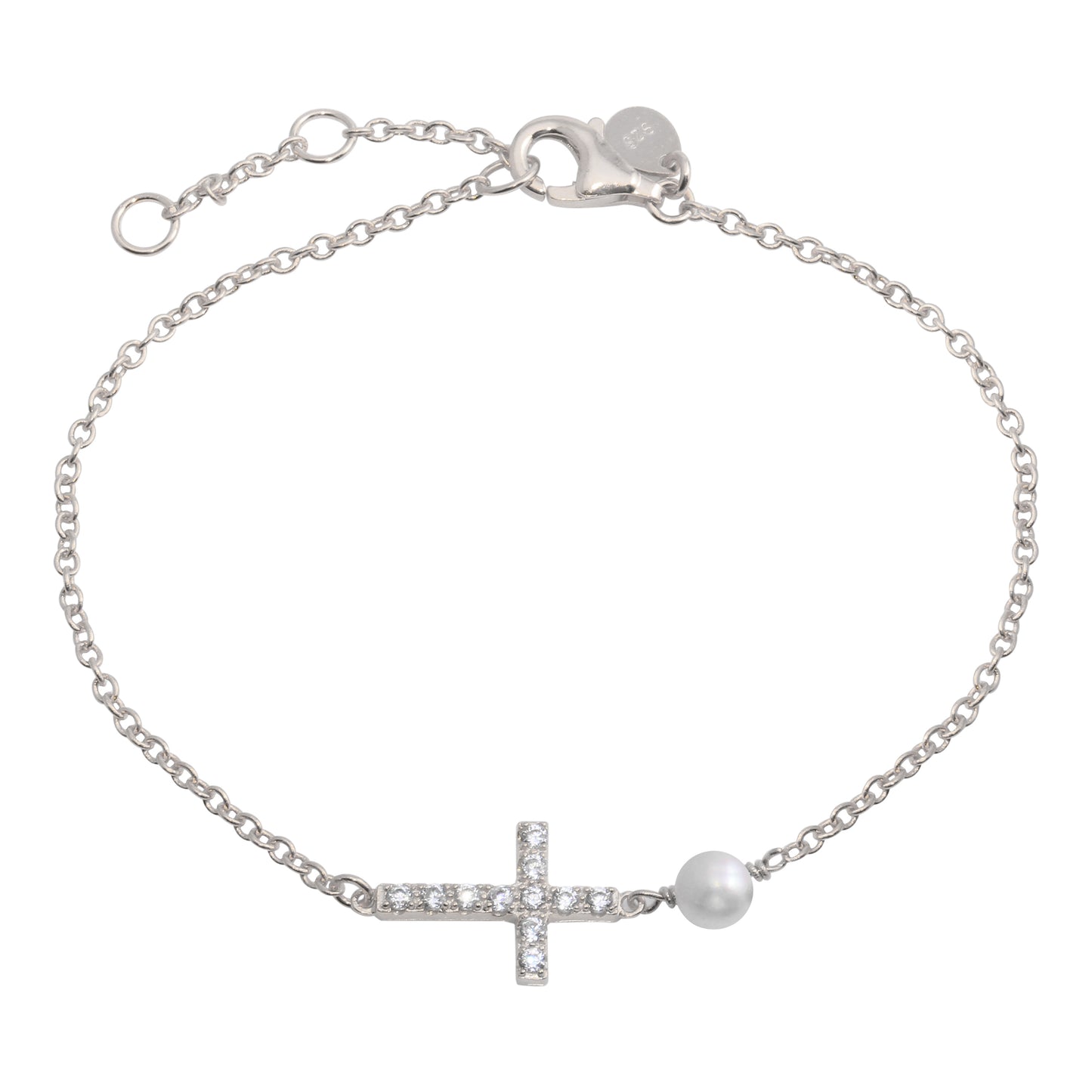 CZ Cross Pearl Bracelet