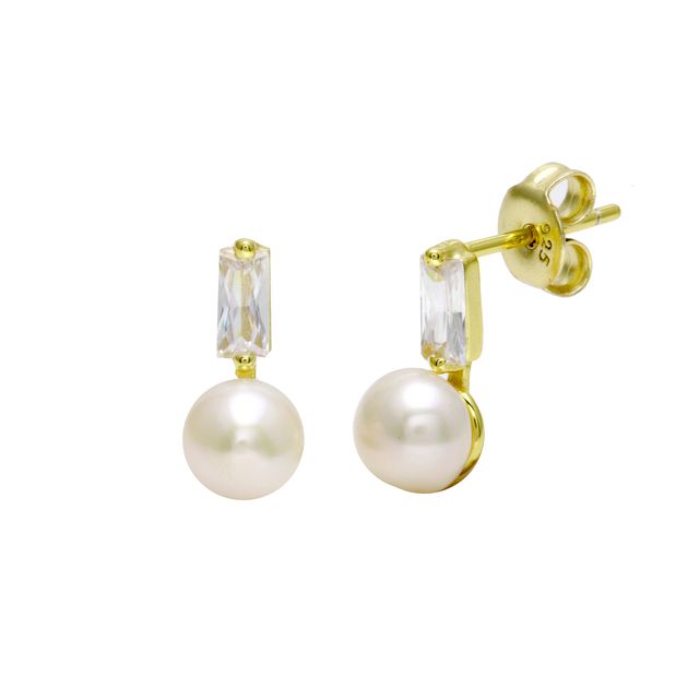 Pearl Stud with Baguette Earrings