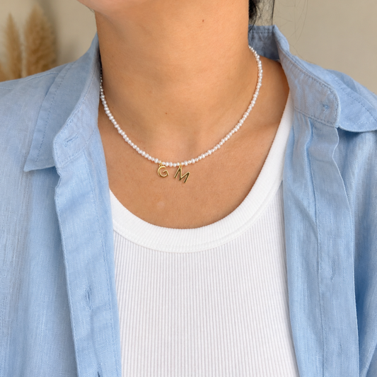 Initial Dainty Pearl Necklace