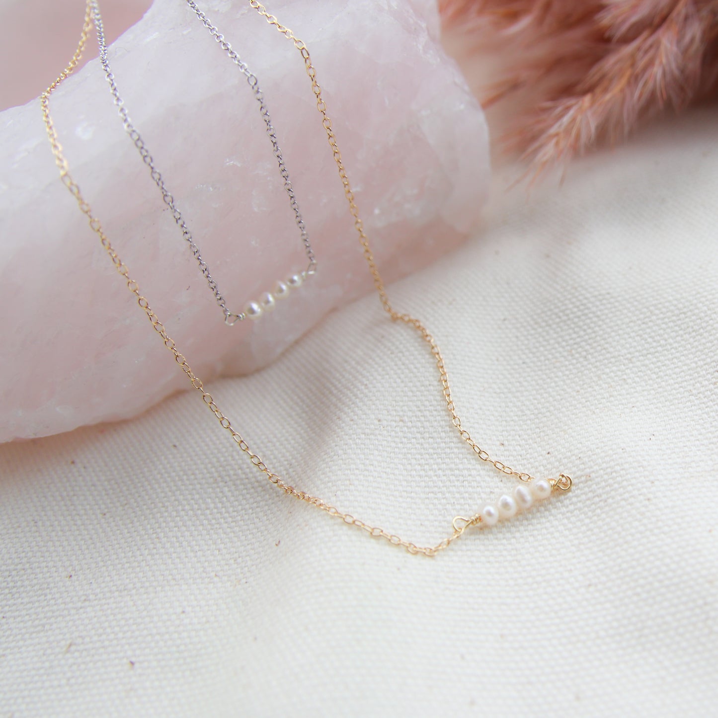 Tiny Bar Pearl Necklace