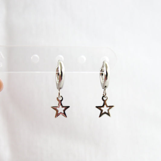 Star Silver Hoop Earrings