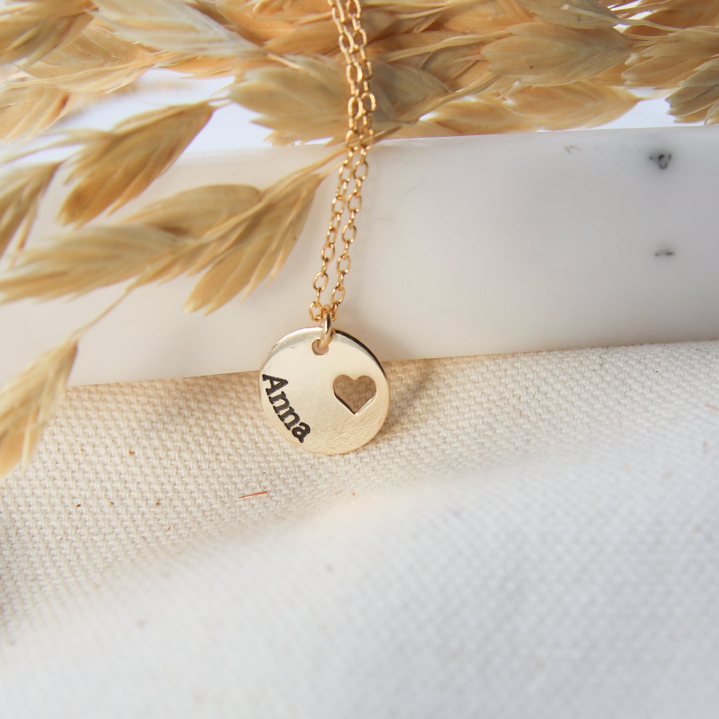 Custom Name Disc with Heart Necklace