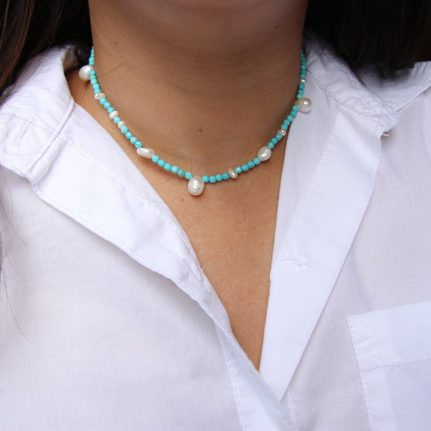 Turquoise with Pearls Necklace