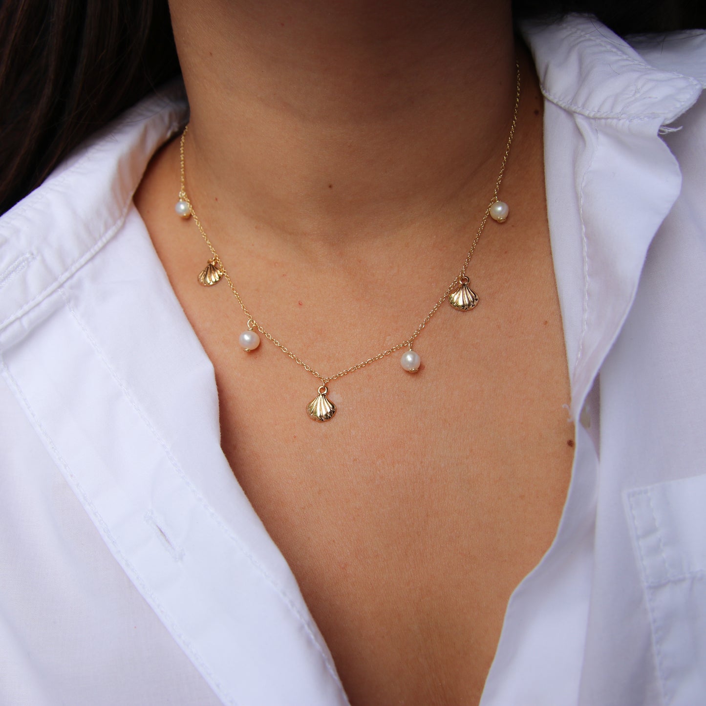 Dainty Shells with Pearls  Necklace