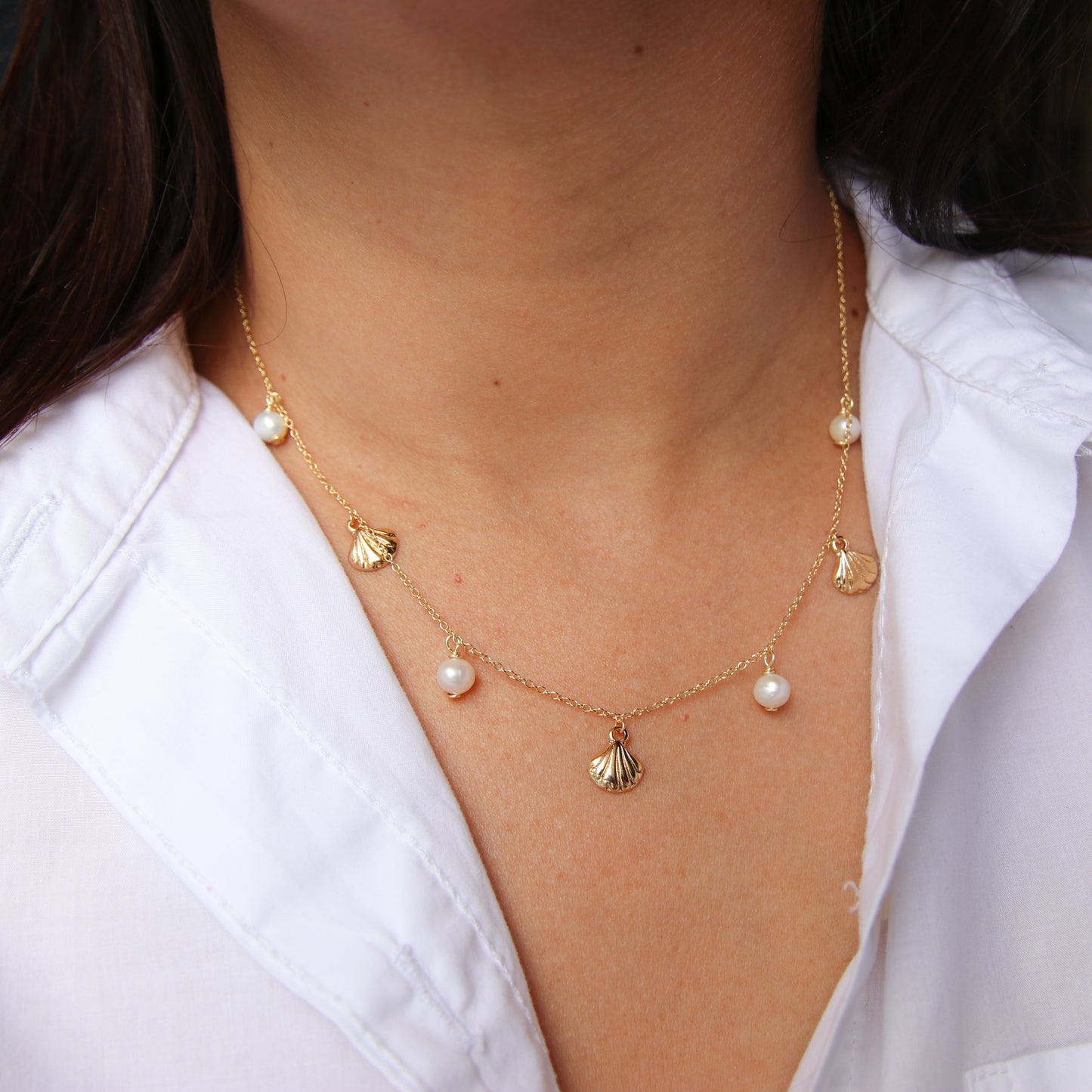 Dainty Shells with Pearls  Necklace