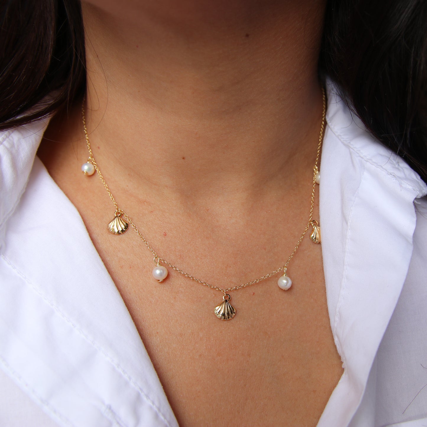 Dainty Shells with Pearls  Necklace