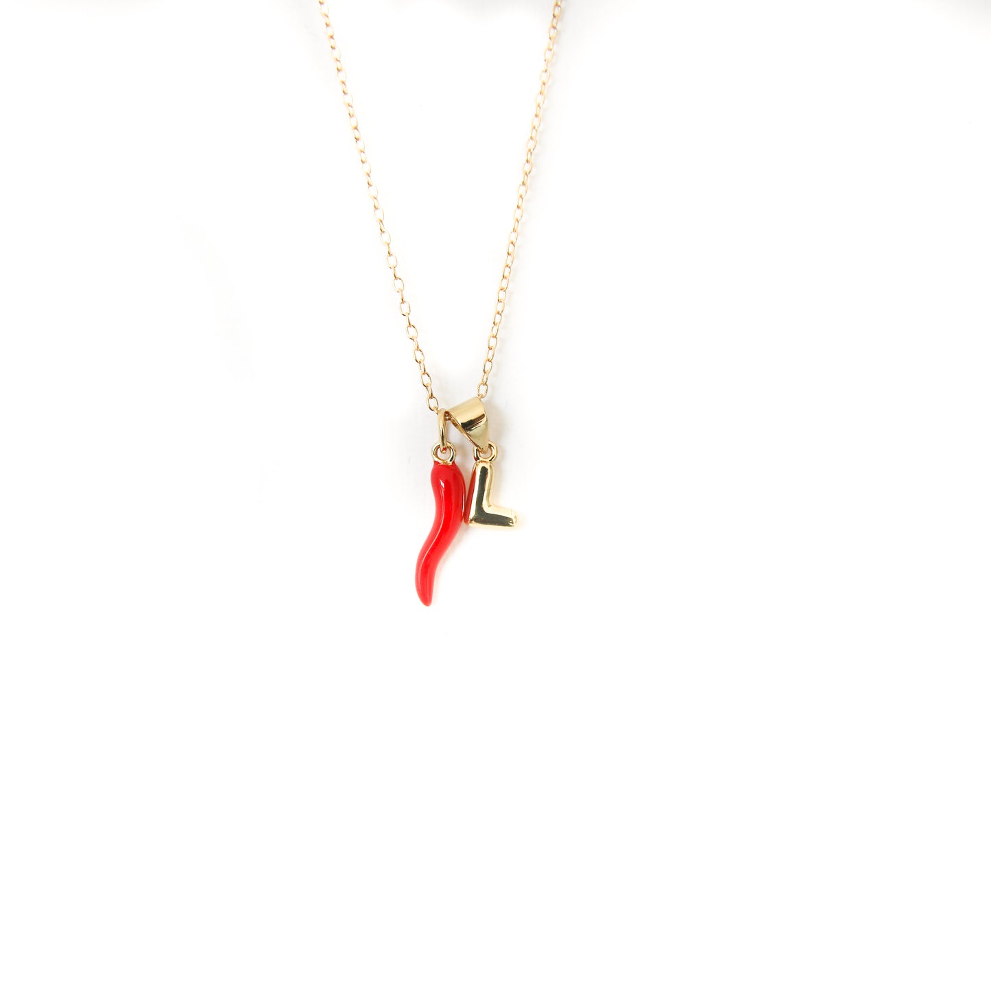 Chili with Tiny Bubble Initial Necklace