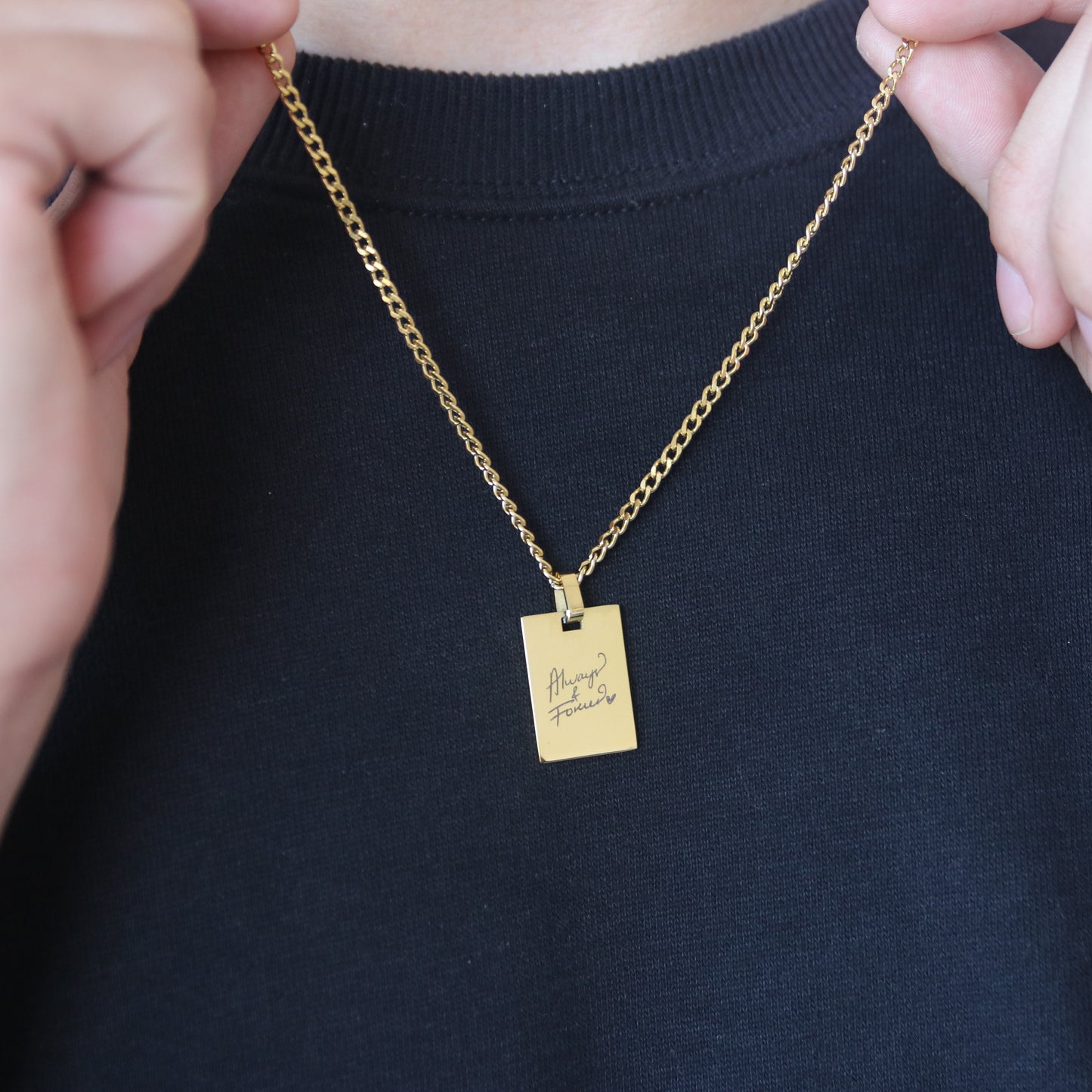 Handwritten Rectangle Charm Necklace