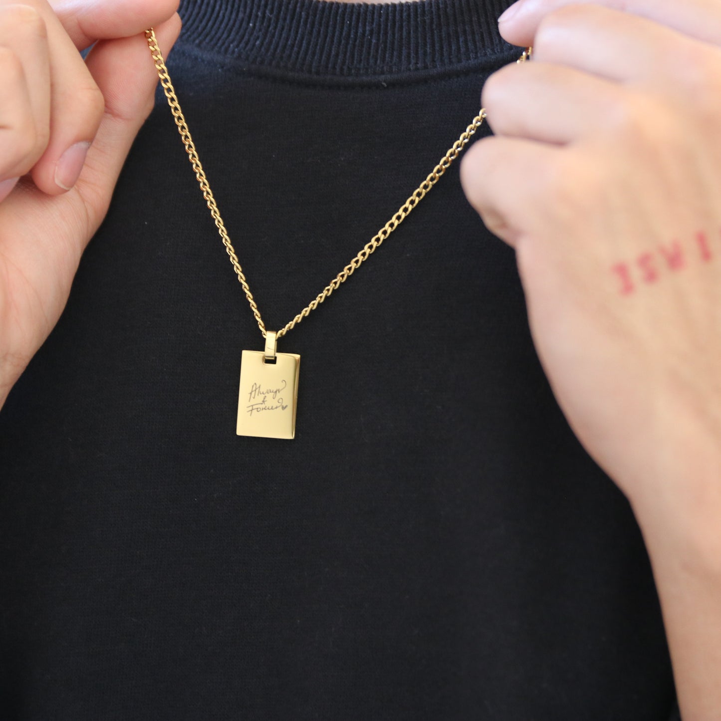 Handwritten Rectangle Charm Necklace