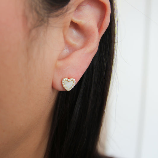 CZ Nacre Heart Stud Earring