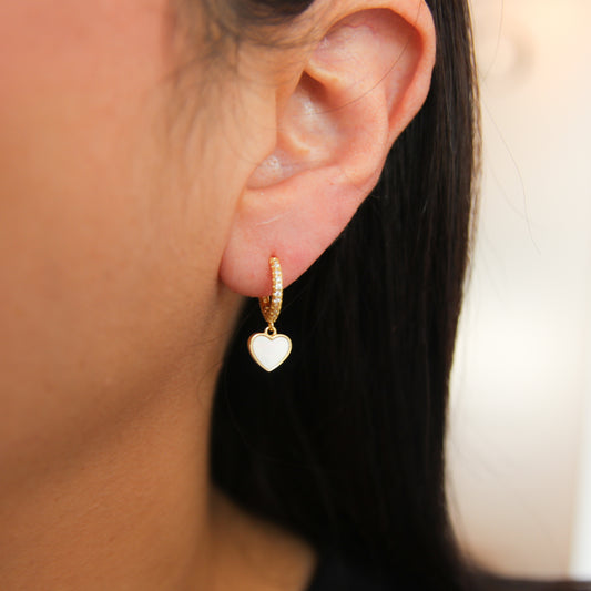 Nacre Heart CZ hoop Earring