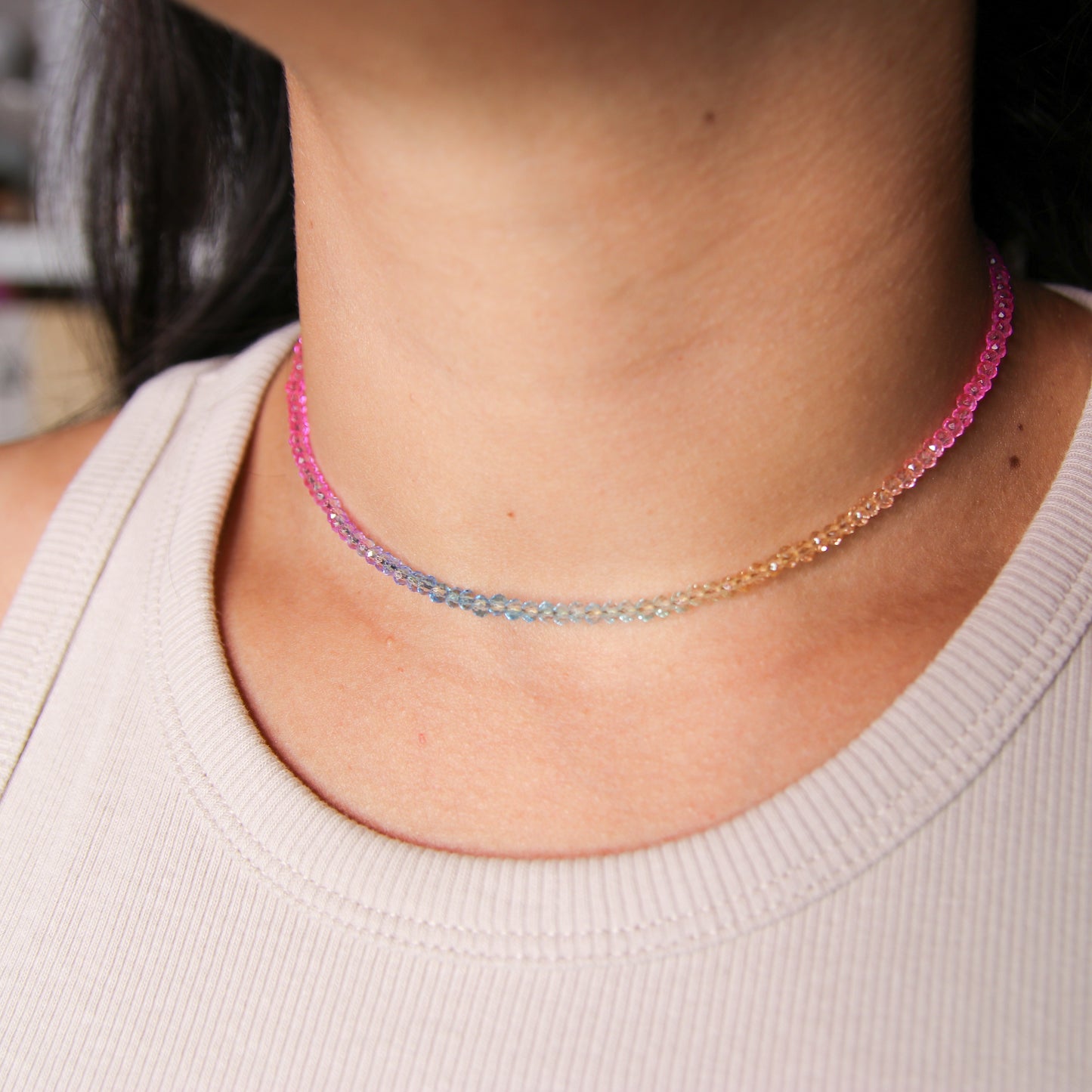 Dainty Multicolor Crystal Choker Necklace