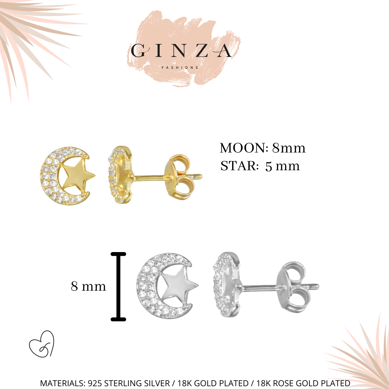 Moon and Star Studs Earrings